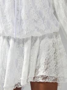 MISSGUIDED Off Shoulder Lace Balloon Sleeve High Low Dress With Ruffle Detail Flowy Mini Party Wedding Guest Reception Dress With Long Bell Sleeves