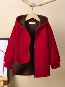 1pc Young Boys Casual Solid Color Thermal Lined Long Parka Jacket,Suitable For Back To School,Birthdays,Holidays,Fall/Winter,Christmas - Red - View 3
