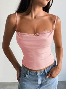 Aloruh Áo hai dây hở lưng phối ren gợi cảm cho nữ, màu vàng - Hồng - Xem 4