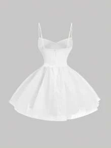 SHEIN MOD 女式白色细肩带蝴蝶结网眼泡泡裙、短款春季连衣裙、太阳裙 - 白色 - 查看 2