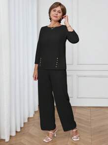 Miaspire Conjunto de 2 piezas de camisa y pantalones de unicolor casual y de oficina para mujeres