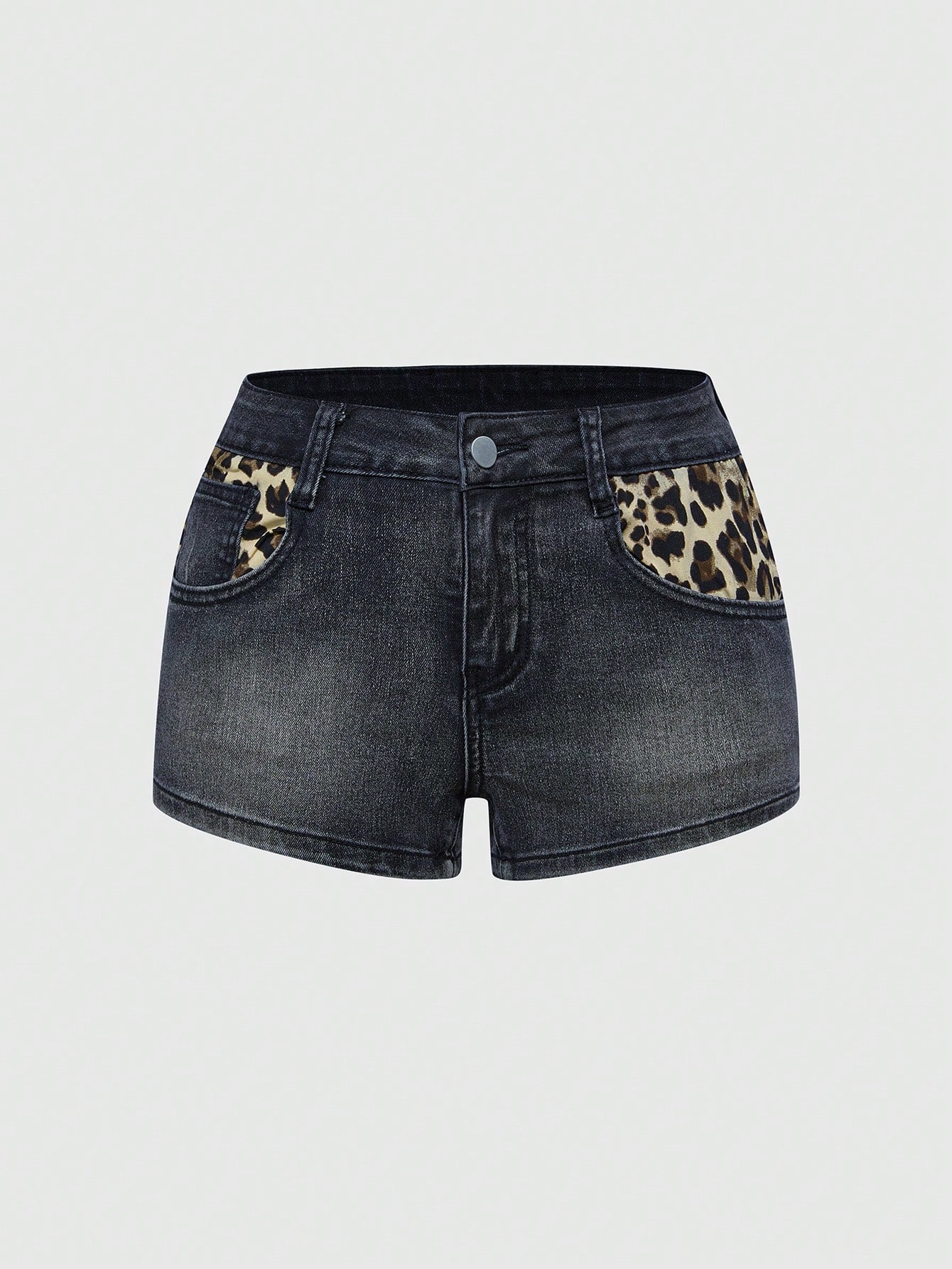 viedit Leopard denim shorts (Black) サイズ1 Our J-Fashion Women Leopard Print Pocket Casual Versatile Denim