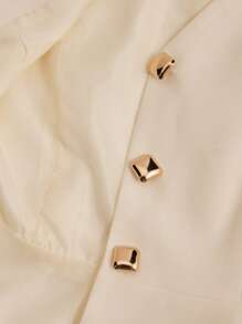 Chiquease Áo vest không tay kiểu Pháp thanh lịch có nút kim loại thắt eo - trắng - Xem 7