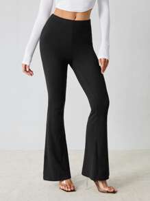 SHEIN Tall Women's Basic Three Pieces Solid Color Waist Tight And Flared Trousers Suit Suitable For All Seasons - Multicolor - View 4