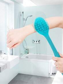 Cepillo de baño de mango extra largo (14.37 pulgadas) para fregar la espalda, cepillo exfoliante de ducha con cerdas suaves y agarre antideslizante, escobilla corporal para áreas de difícil acceso, pies y hombros, artículo de aseo esencial para el hogar, baño, cuidado de ancianos y spa (azul claro, refresco de verano)