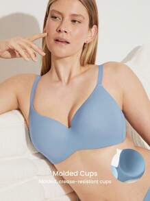 LUVLETTE Blue Wireless Comfortable Must-Haves Push Up T-Shirt Basic Bra