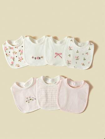 7 st/set haklappar, andningsbara, absorberande, blommiga och rosettmönster för flickor, vår/sommar