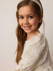 Maija Kids Maija Kids Loose Casual 3D Flower Puff Sleeve Dress For Young Girls - White - View 4