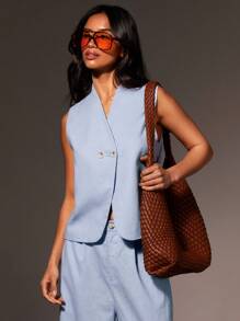 Athîral Women's Minimalist Commuting Solid Color Line Look Double-Breasted Thin Suit Vest For Summer