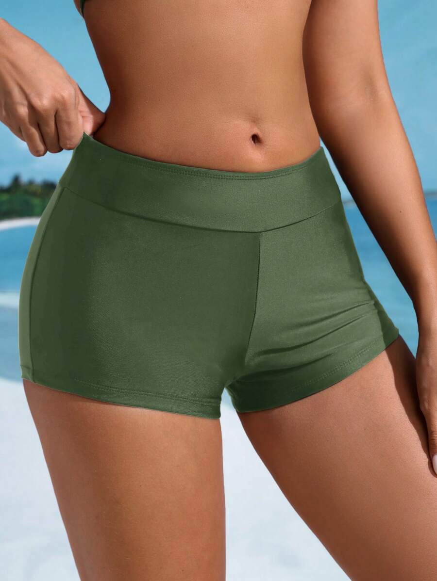 Swim SPRTY Women's Solid Color Swimsuit Bottom For Summer Beach Vacation - Army Green - View 1