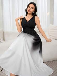 Modelyn 女士优雅渐变色无袖连衣裙 - 黑與白 - 查看 2