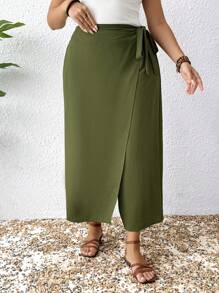 EMERY ROSE Pantalones casuales de vacaciones holgados y asimétricos de unicolor para mujeres de talla grande
