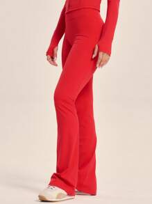 Musera Sport High Waisted Sculpt Flare Sports Leggings Only, Padel, Tennis, Pickleball Gym Fitness - Red - View 3