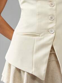 MISSGUIDED Chaleco con botones y bolsillos para la calle - Blanco - Ver 4