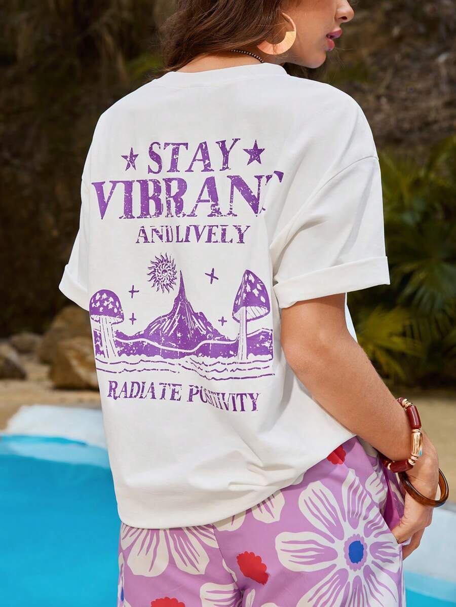 Manfinity VCAY Camiseta suelta de manga corta y cuello redondo con estampado para hombres, disponible en varios tamaños - Blanco - Ver 1