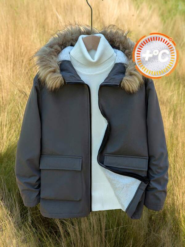 Chaqueta casual con cremallera, cuello alto, forro de felpa y bolsillos para niños/niños preadolescentes