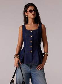 Avantive 春夏女士浪漫/舞会/正式/生日/90 年代/商务休闲/优雅/西部装/外出/时尚/休闲/Y2K/俱乐部/办公室/鸡尾酒会/复古/狂欢/有趣/优雅/老钱/街头服饰/度假/乡村音乐会/工作/端庄/春假/单身派对/音乐会/坏人/基本款/毕业牛仔露背上衣 - 藍色 - 查看 5