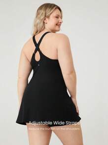 GLOWMODE FeatherFit™-Air Plus Size Peekaboo Strappy Dress With Built-In Anti-Slip Shorts Low Impact Yoga Daily Summer Dress Black Drss Quick Dry Moisture Wicking