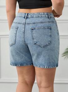 RueChic PANTALONCINI DI JEANS BLU IN VITA ALTA PER TAGLIE FORTI DONNA