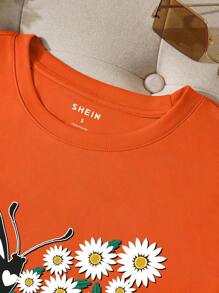 INAWLY Camiseta estándar de mujer con estampado de mariposa, de moda y versátil, apta para el uso en verano - Naranja - Ver 4