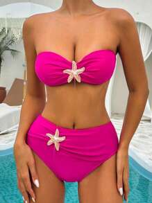 Swim Oasis SS2025 Women Spring/Summer Beach Swimwear,Beachwear Outfit,Solid Colour 2 Pieces Bikini Sets,Ocean Starfish Decoration - Hot Pink - View 4