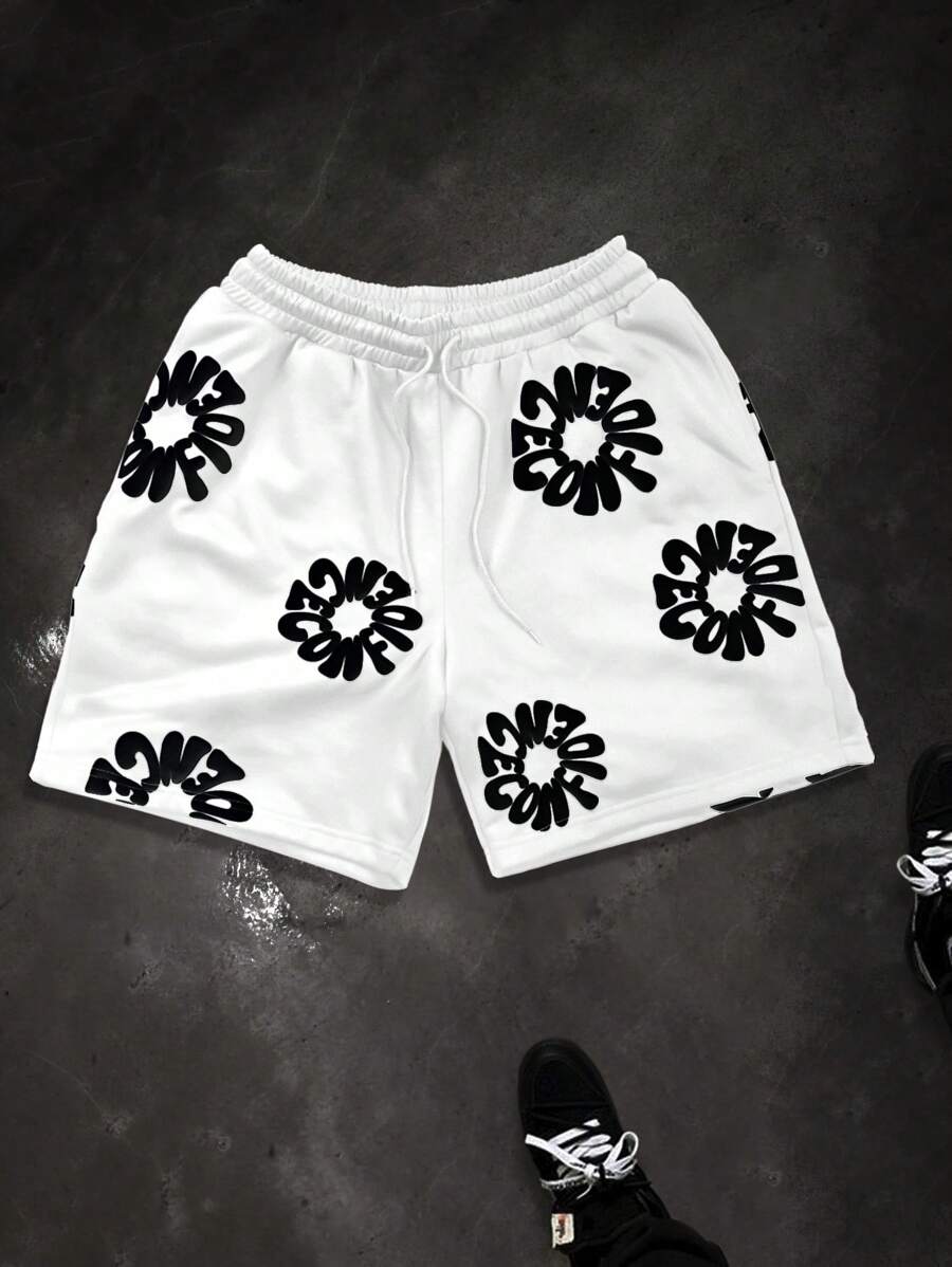 Manfinity EMRG 男士花卉图案简约印花休闲短裤，适合夏季 - 白色 - 查看 1