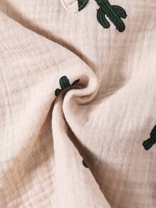 SHEIN 2pcs/Set Baby Girls' Cactus Print Long Sleeve Outfit - Brown - View 4