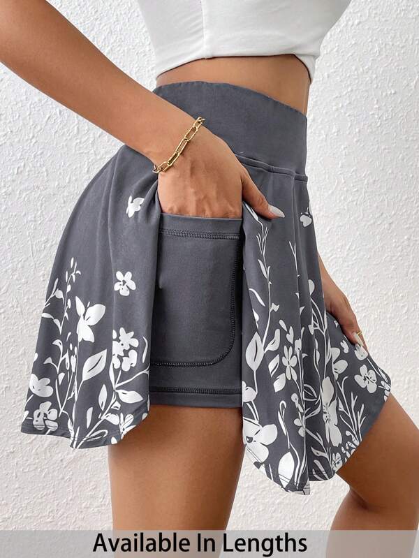 SHEIN Tall CURVE Plus Size Women's Summer Summer Outfits Casual Solid High Waist Skort With Phone Pocket Minimalist Flower Printed Shorts With Pockets Shorts Inside Out Back To School Outfits 4th Of July Clothes Women Plus Clothing Shorts Workout Clothes Women Summer Outfits For Women