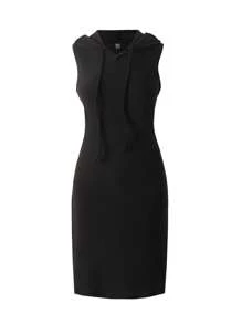Abito corto da donna, abito con cappuccio senza maniche con tasche, abito casual e comodo aderente per signore, adatto per primavera/estate
