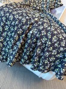 Franclia 新款春夏 V 领短袖系腰粉色碎花中长连衣裙，百搭