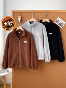 Conjunto de 3 piezas de chaquetas de forro polar con cremallera y cuello alto con parches para niños preadolescentes, lleve 2 y llévese 1 gratis, ideal para viajes, escuela, uso diario, vacaciones, deportes, primavera, verano, otoño e invierno