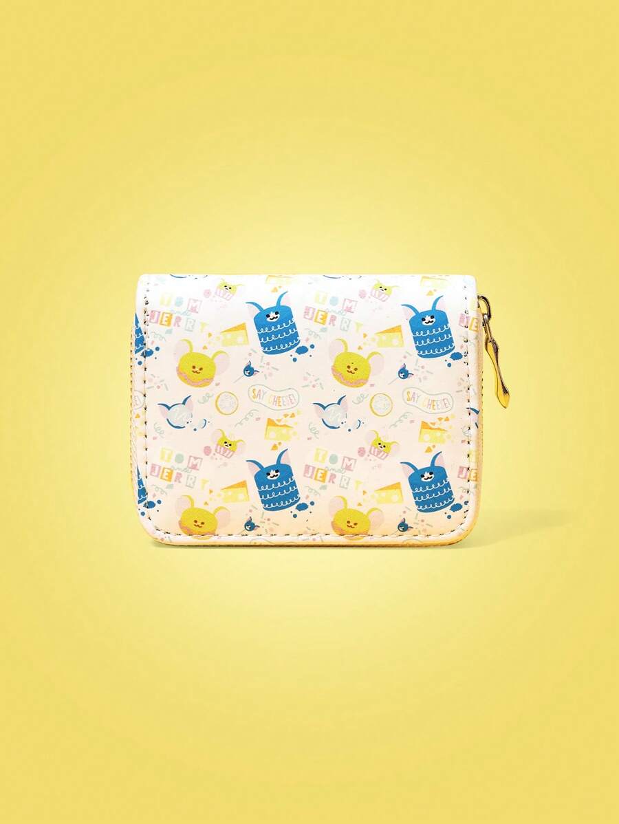 TOM & JERRY X SHEIN 1pc Cheese & Cartoon Graphic Compact Bifold Wallet - Multicolor - View 1