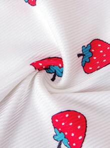 2pcs Baby Girls' Spring/Summer Fashion Soft & Comfy Strawberry Print Ruffle Hem Camisole And Shorts Set - White - View 4