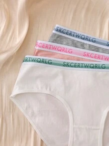 EasyFave 3قطعة/عبوة ملابس داخلية بتصميم رياضي بخصر مطاطي لون كتلي ومنفذ هوائي - متعدد الألوان - مشاهدة 3