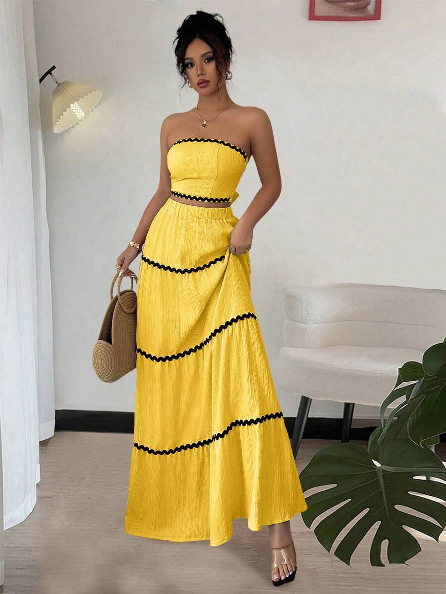 Rafferiza 2pcs Women Elegant Cropped Tube Top & Skirt Set