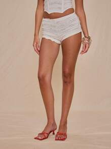MUSERA Low Rise Textured Micro Mini Shorts Hot Pants Only Summer Vacation Cute Elegant Sweet Escape - Apricot - View 1