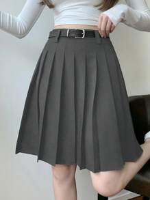 DAZY Women Casual Versatile Solid Color Pleated Mid-Length Skirt Women Summer Clothing Woman S Summer Clothes Women Summer Sets Skirts For Women Women Clothing Skirts