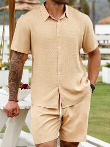 Manfinity RSRT Plus Size Woven Jacquard Striped Short Sleeve 2pc Set