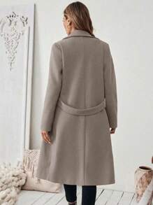 Vionelle Plus Size Women Autumn/Winter Classic Casual Minimalist Turndown Collar Cinched Waist Button Decor Pocket Woolen Mid-Length Coat Fall Cloth For Women