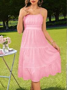 SHEIN VCAY Váy ngủ ngày lễ họa tiết chữ A cho nữ - Hồng - Xem 3