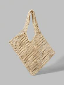 Ontre Women's Solid Color Woven Shoulder Bag, Minimalist & Fashion - Apricot - View 2