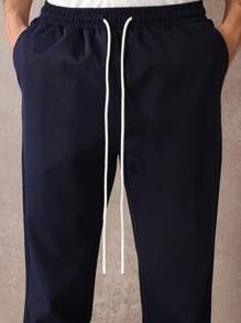 SUMWON High-Waisted Flared Pants With Side Slit Casual Stretch High-Rise Wide Bottom Split Hem Statement Pants Perfect For Evening Office Wear - Navy Blue - View 6