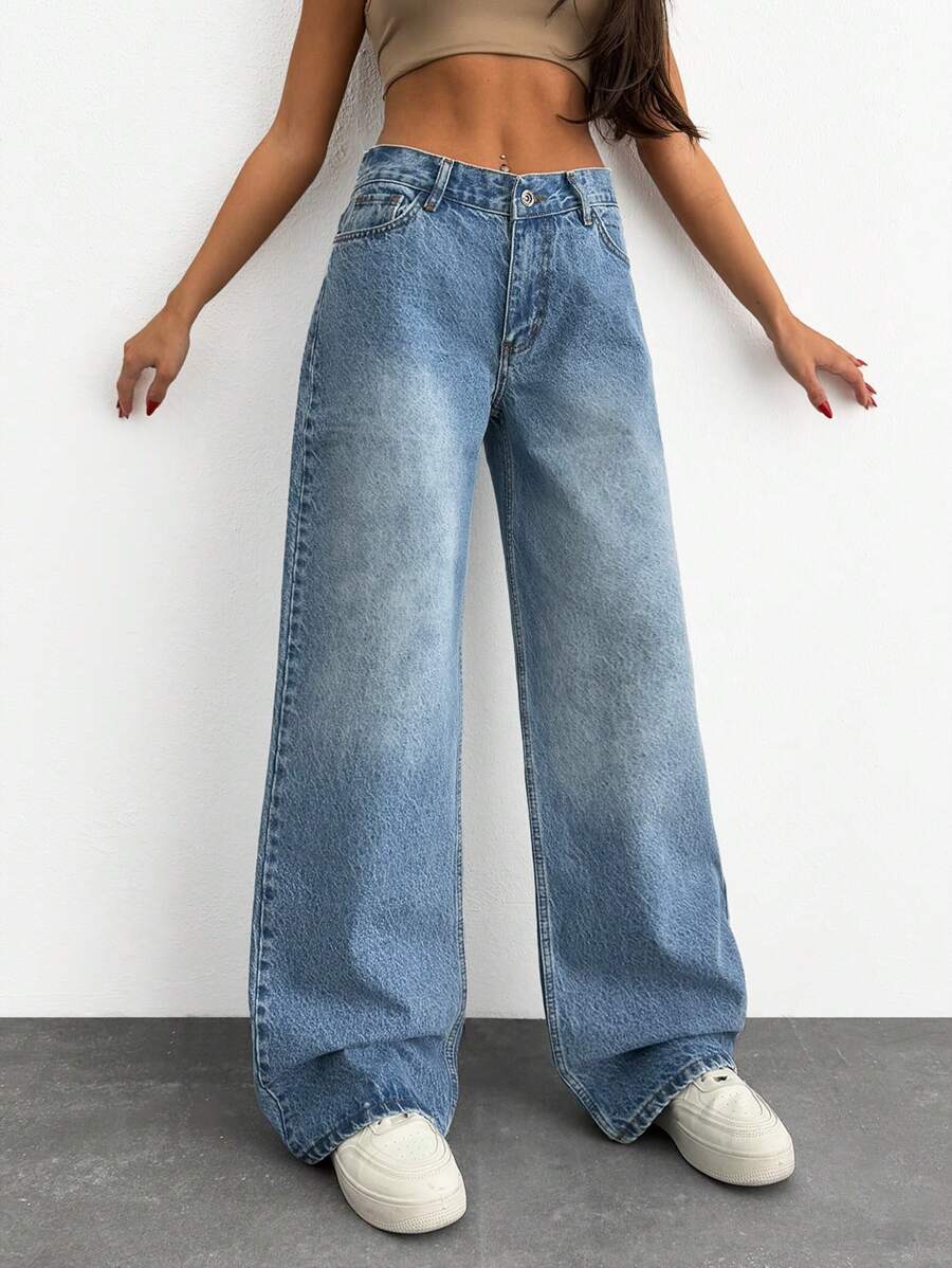 EURMUSE JEAN VINTAGE LAVÉ TAILLE BASSE JAMBE ÉVASÉE - Jean clair - Voir 1
