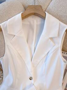 Franclia Elegant Fashion Gold Button White Blazer Vest & Shorts 2 Pieces Set For Women