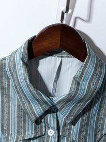 SHEIN LUNE Chemise à manches longues rayée décontractée pour le trajet, printemps/automne