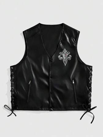 Street Life Chaleco de moda PU con impresión de lema para hombres
