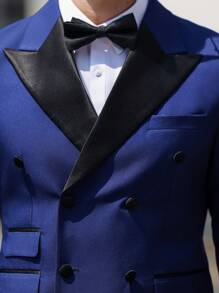 Manfinity Mode Men's Solid Color Suit Jacket, Fashionable For Summer - Navy Blue - View 7