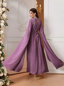 Al Najma 女士优雅花卉印花保守阿拉伯连衣裙、女士长裙、女士礼服、女士舞会礼服、女士长袖连衣裙、女士紫色连衣裙