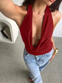 Aloruh Women's Sexy Music Festival Party Evening Daily Outings And Dates Solid Color Glitter Fabric Vacation Swing Collar Backless Knitted Halter Black Tank