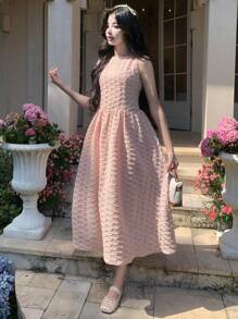 DAZY Texture Round Neck Sleeveless Dress For Women Dress Vacation Outfits Women - Pink - View 7